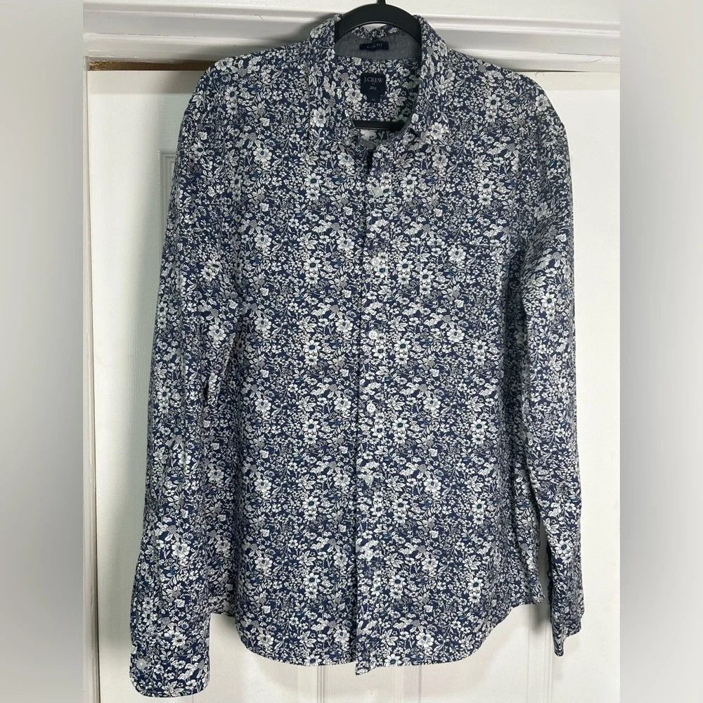 J. Crew Navy and White Floral Shirt